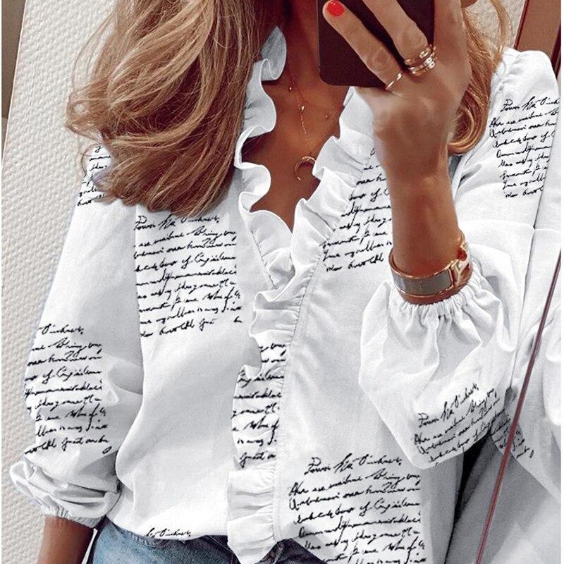 2026 Spring Chiffon Ruffles Women Shirt Plus Size Women Blouses Floral Long Sleeve Loose Female White Shirts Clothing 18246
