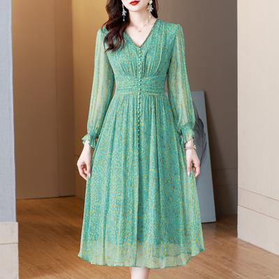 Luxurious Green Print Floral Maxi Dress for Women Summer Fashion Party Dresses