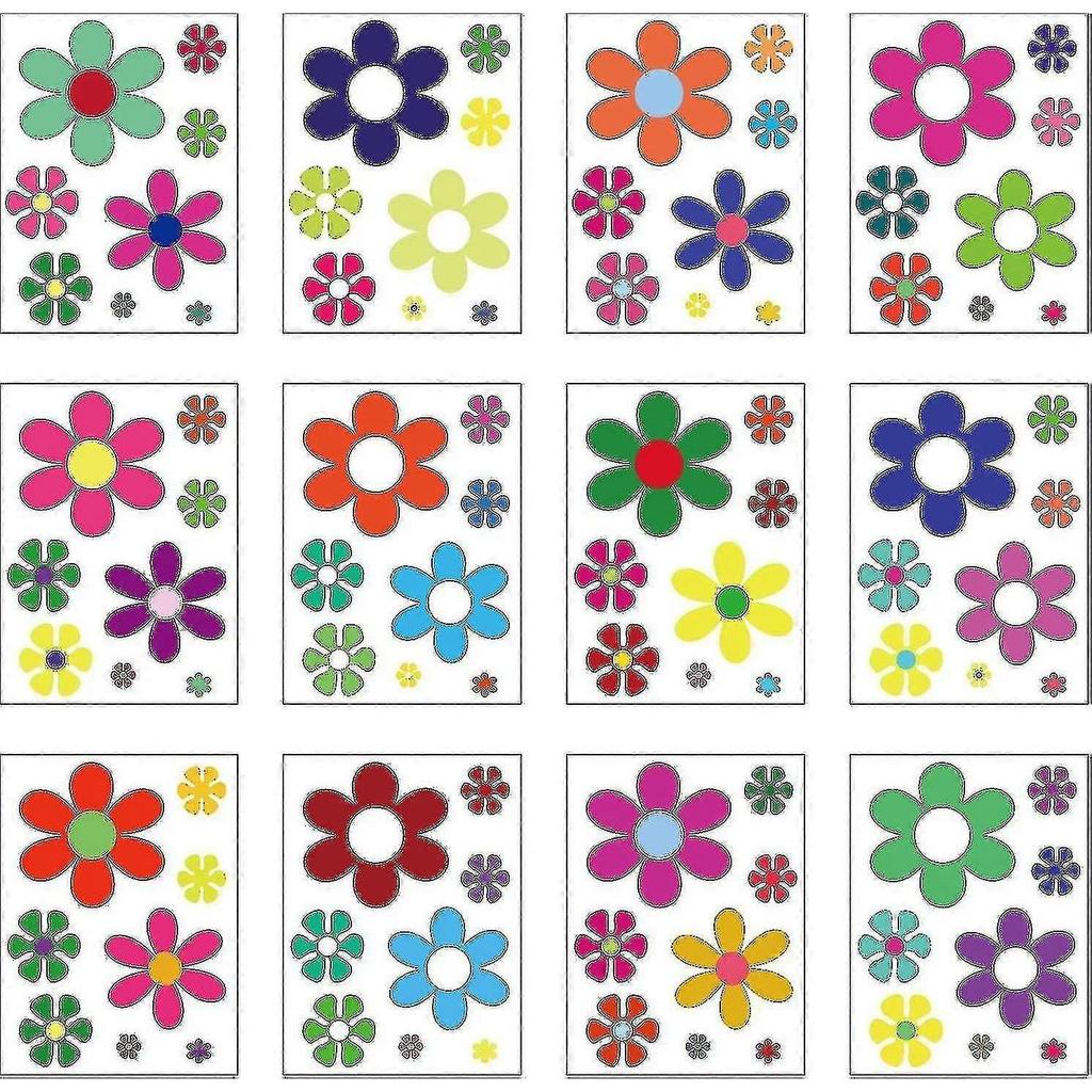 60s hippie themed party stickers, 96pcs car flower stickers, colorful daisy stickers, vinyl vintage flower decals, colorful hippie decals - RiRi