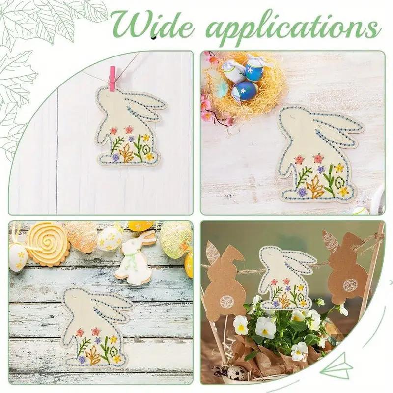 Bunny Shape Cross Stitch Kit Wooden Ornaments Easter Hanging Decor Craft for Home Decor DIY Easter Craft Supplies