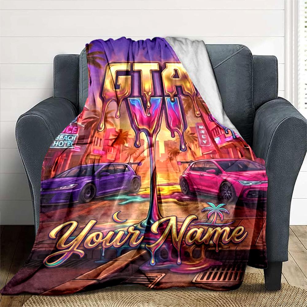 Gta Customize Text Blanket Gift Customizable Blanket Soft & Cozy for Bed Chair Home Decor Living Room Four Seasons Universal