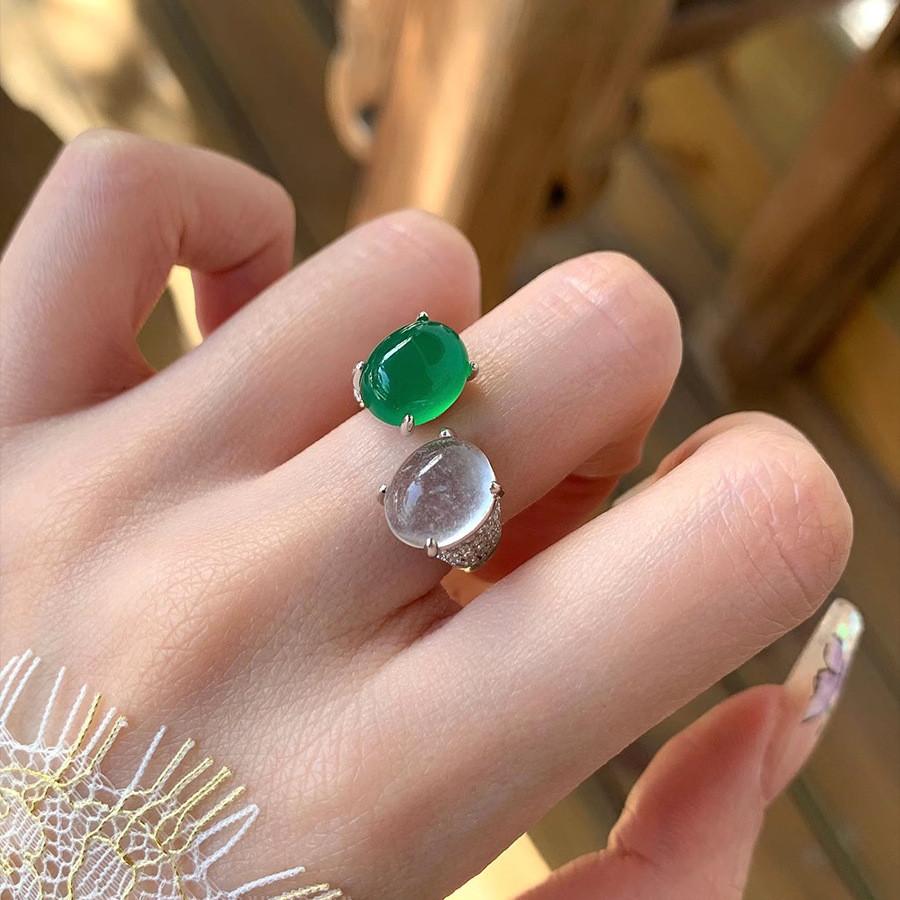 Chic 2024 Summer Fashionable Adjustable Flower Design Natural Jade Ring For Women
