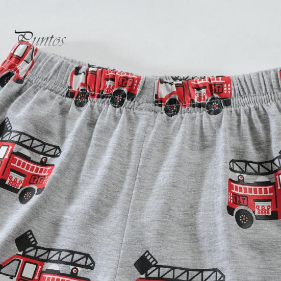 2 Pcs/Set Children Top Pants Suit Cartoon Truck Printing O Neck Pajamas Short Sleeve Summer Outfit Unisex Casual Homewear Clothes