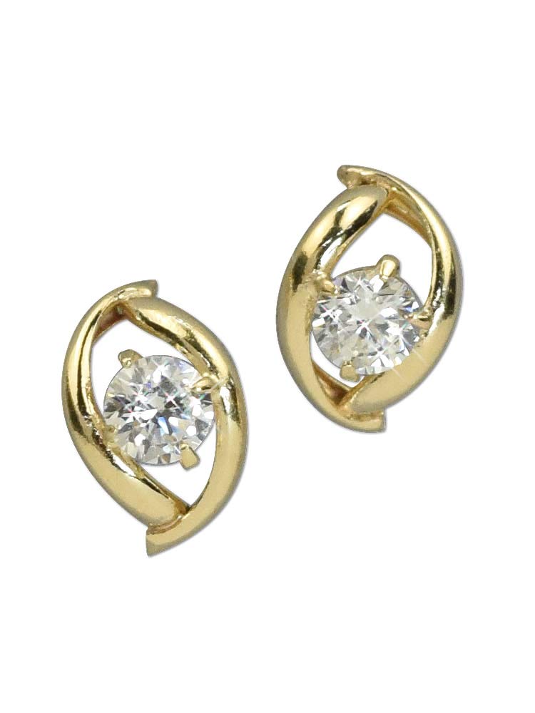 

Пусети з кубічного цирконію з 10-каратного золота для сережок Kk175 [Чотирилисник], золото, 10K, сережки, ніжні, прості, жіночі