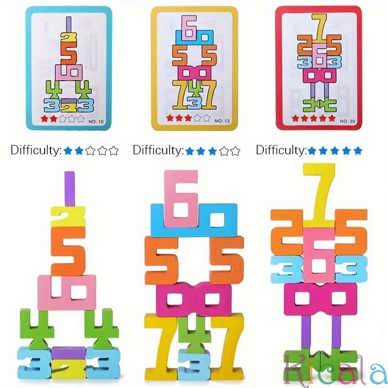 20pcs Colorful Building Blocks Wooden Toys Stacking Games Montessori Children's Digital Cognitive Enlightenment Teaching Aids