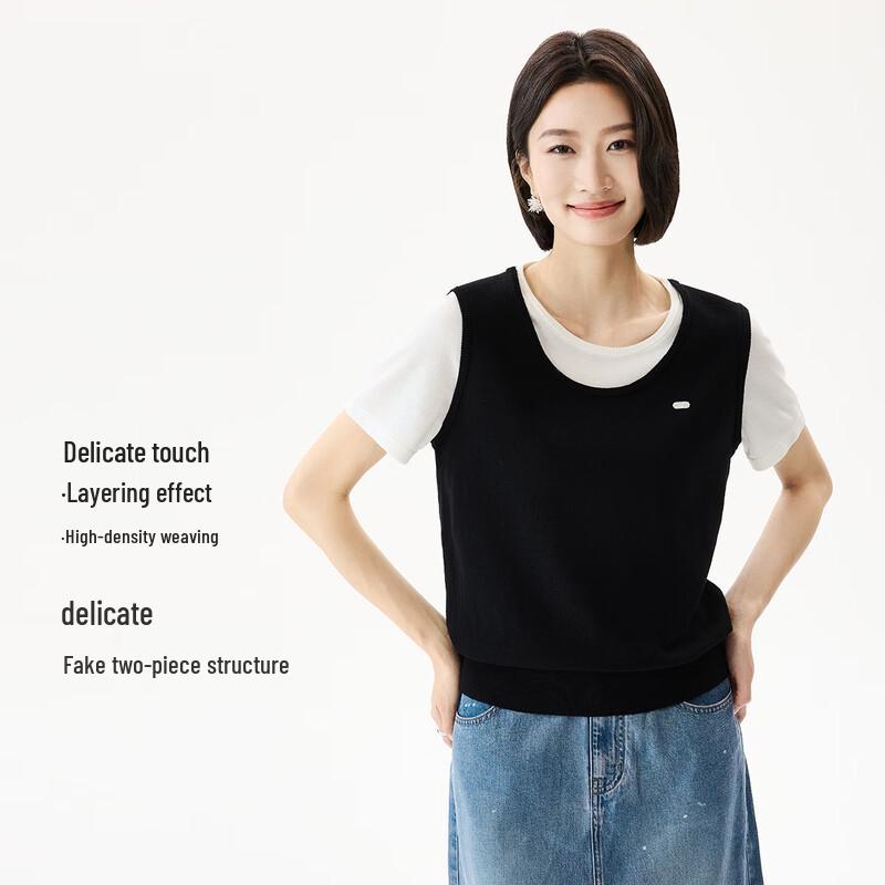 Layered Contrast Knit T-Shirt M