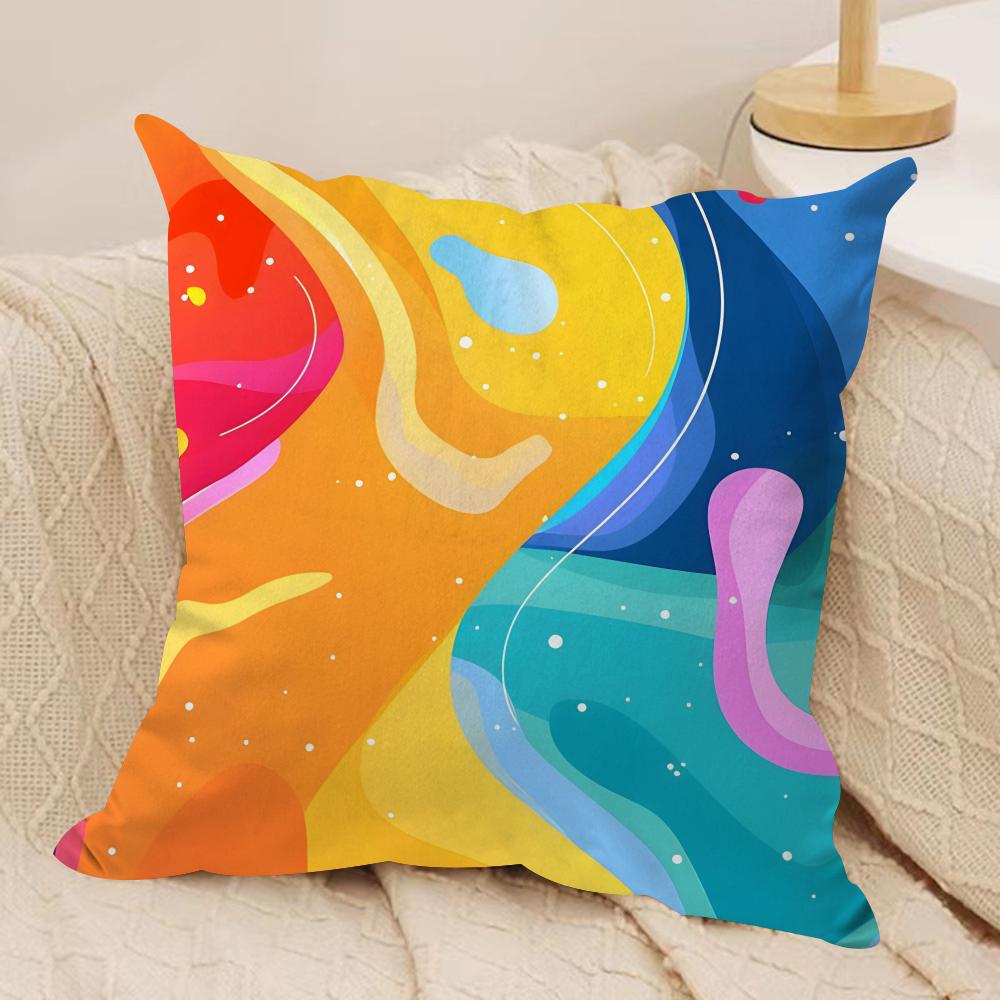 Rainbow Color Cushion Cover Soft Plush Fabric DoubleSided Printed Sofa Cushion Cover for All Seasons Home Decor Gift