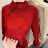 Winter Thick Sweater for Women with Velvet Half High Collar Bottom Shirt for Women