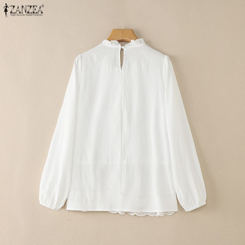 ZANZEA Lässige Patchwork-Bluse mit Rundhalsausschnitt und langen Ärmeln für Damen