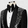Luxury Black Men Suits 2 Piece Blazer+Pant Crystals Flower Applique Wedding Tuxedo Coat Customized Formal Office Jacket Trouser