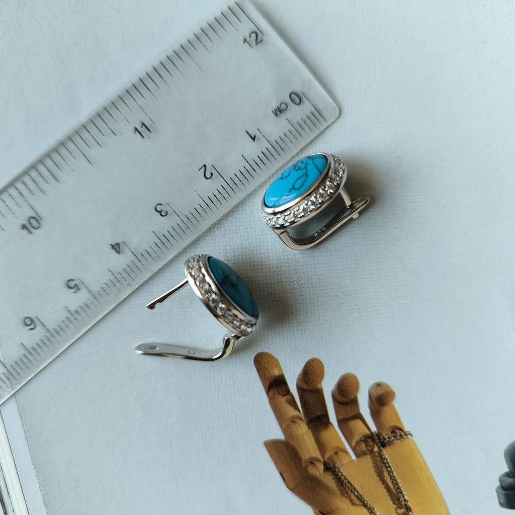 Серебряные серьги с бирюзой, фианитами (60002273)