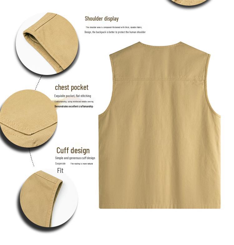 Men's High-End Mountain Style Outdoor Vest - Pure Cotton, Fishing & Camping Gilet Jacket