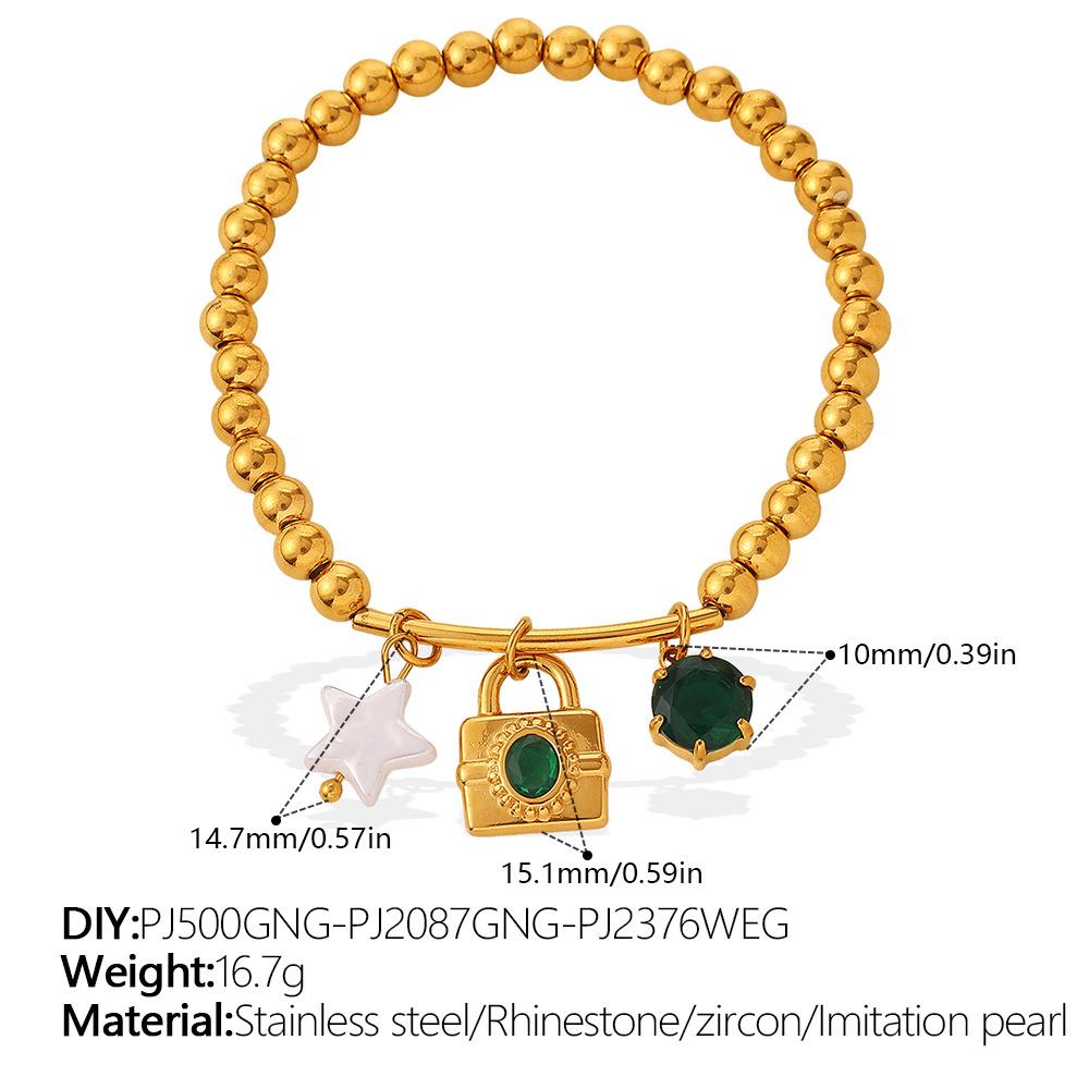 Sweet Wind DIY Ceramic Pearl Pendant Gold Bead Bracelet Stainless Steel Gold Plated Jewelry