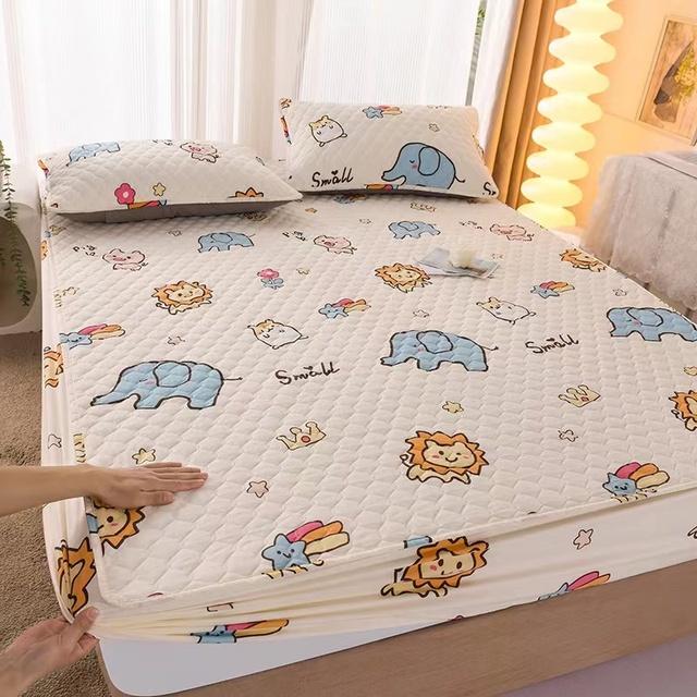 High Grade Double Queen Size Pure Cotton Printed Bed Protector Quilted Mattress Cover No Pillowcase 90x200x30cm