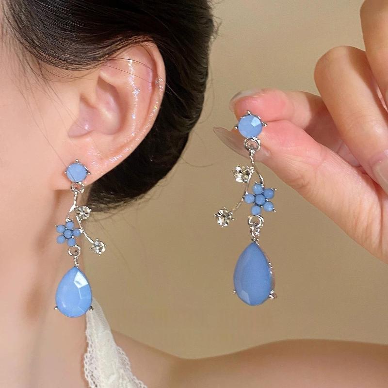 Boho Style Vintage Blue Flower Tassel Choker Necklace Dangle Earrings 1/2Pcs Trendy Jewelry for Women Daily Commute Matching