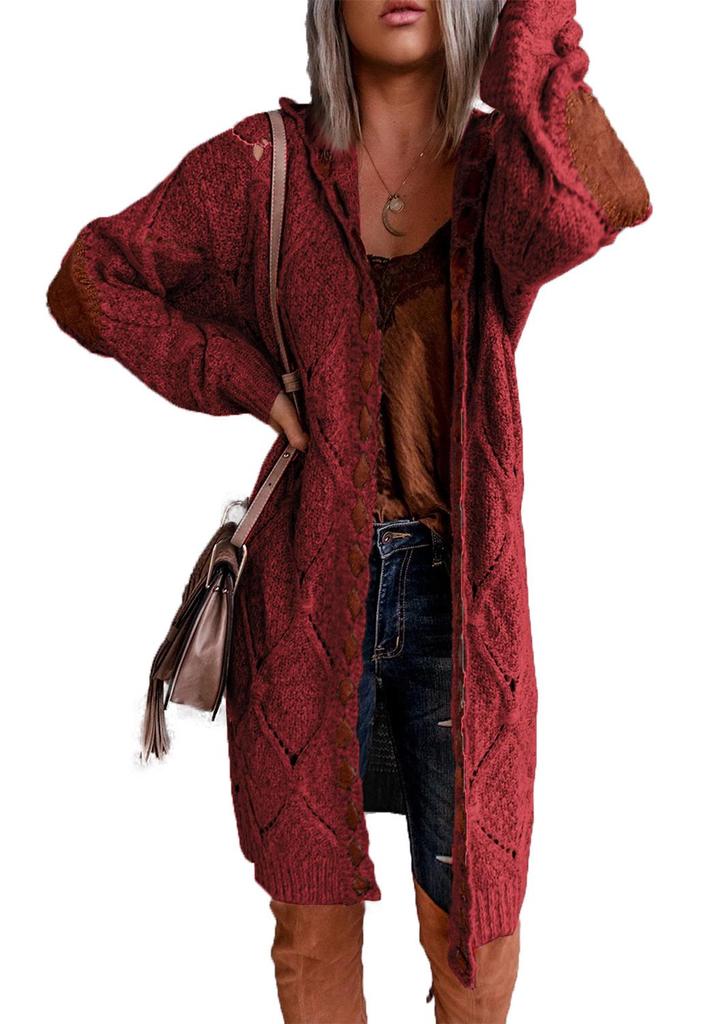 2025 Spring Women's Patchwork Hooded Appliqué Knit Cardigan Sweater - 10 Colors
