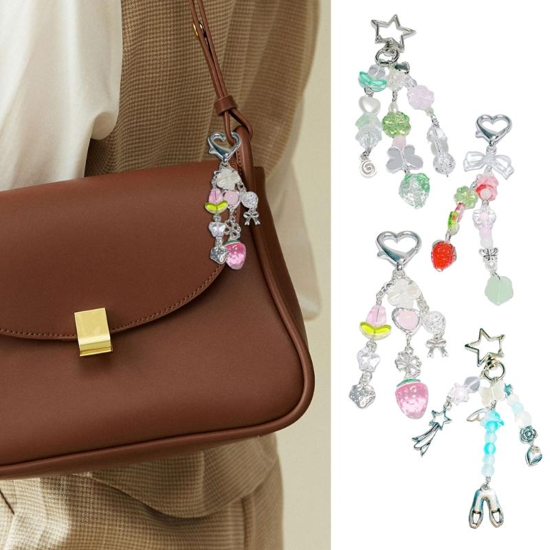 Aesthetic Keychain with Star and Strawberry Charm Fashionable Key Holder Unique Purse Decoration for Daily Party