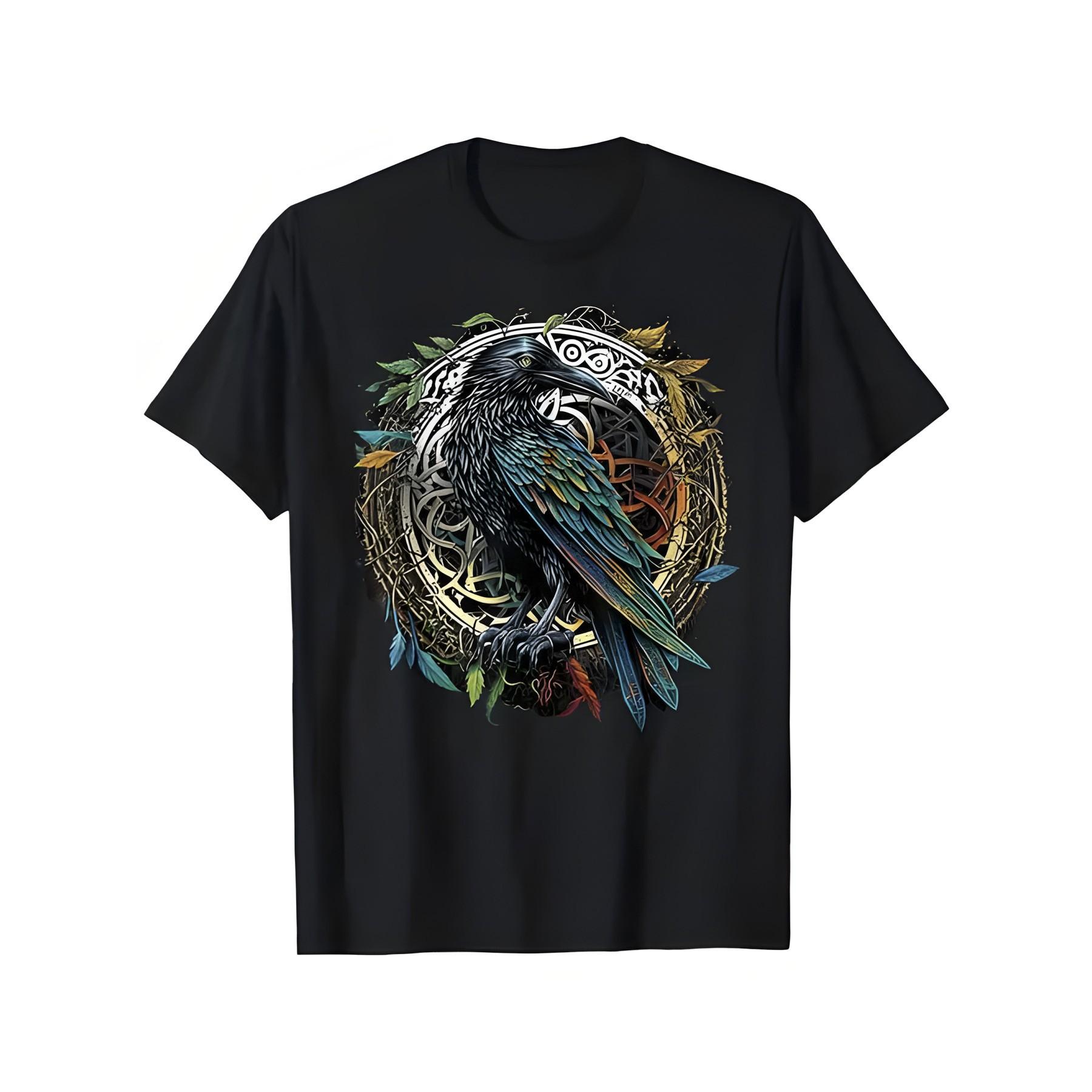 Raven Celtic Knot Mandala Graphic Tee Men s Short Sleeve Casual Trip T-Shirt - Men s Summer Cotton Graphic Tee S разноцветный