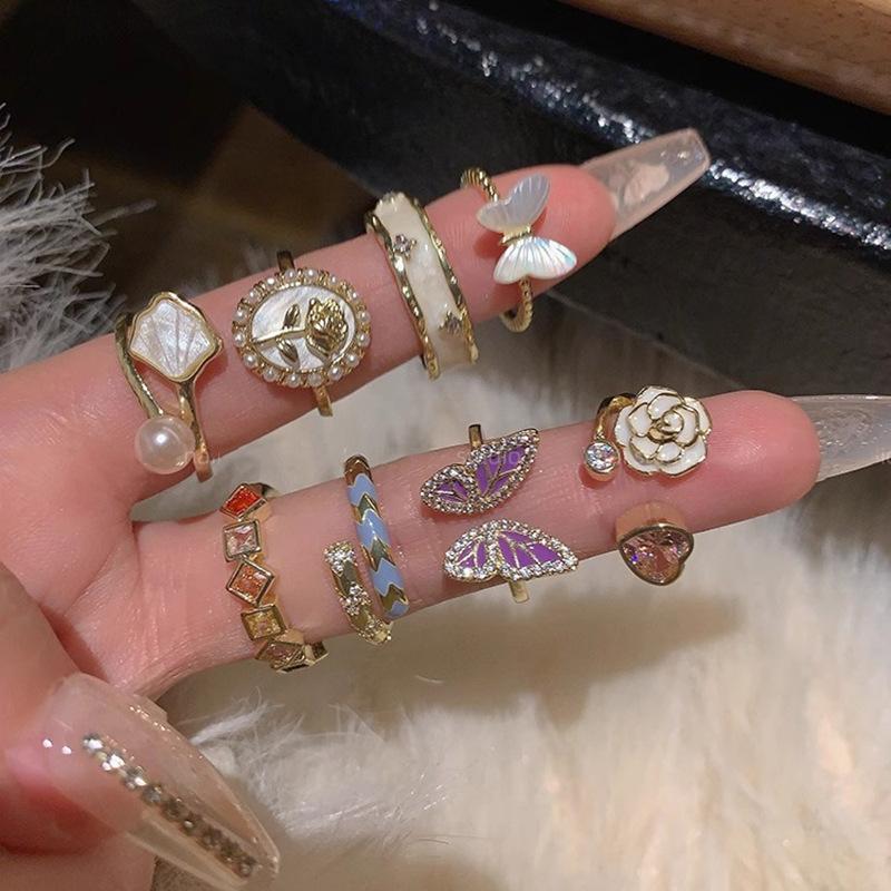 Geometric Butterfly Chic Ring For Women Fashionable Open Design Shell And Pearl Style