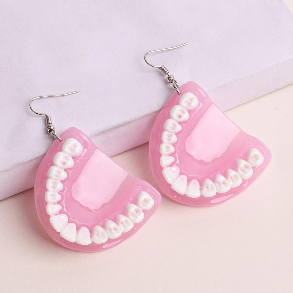 Funny Punk False Tooth Drop Earrings for Women Exaggerated Funny Long Dangle Earring Ear Clips Female Fashion Jewelry Party Gift