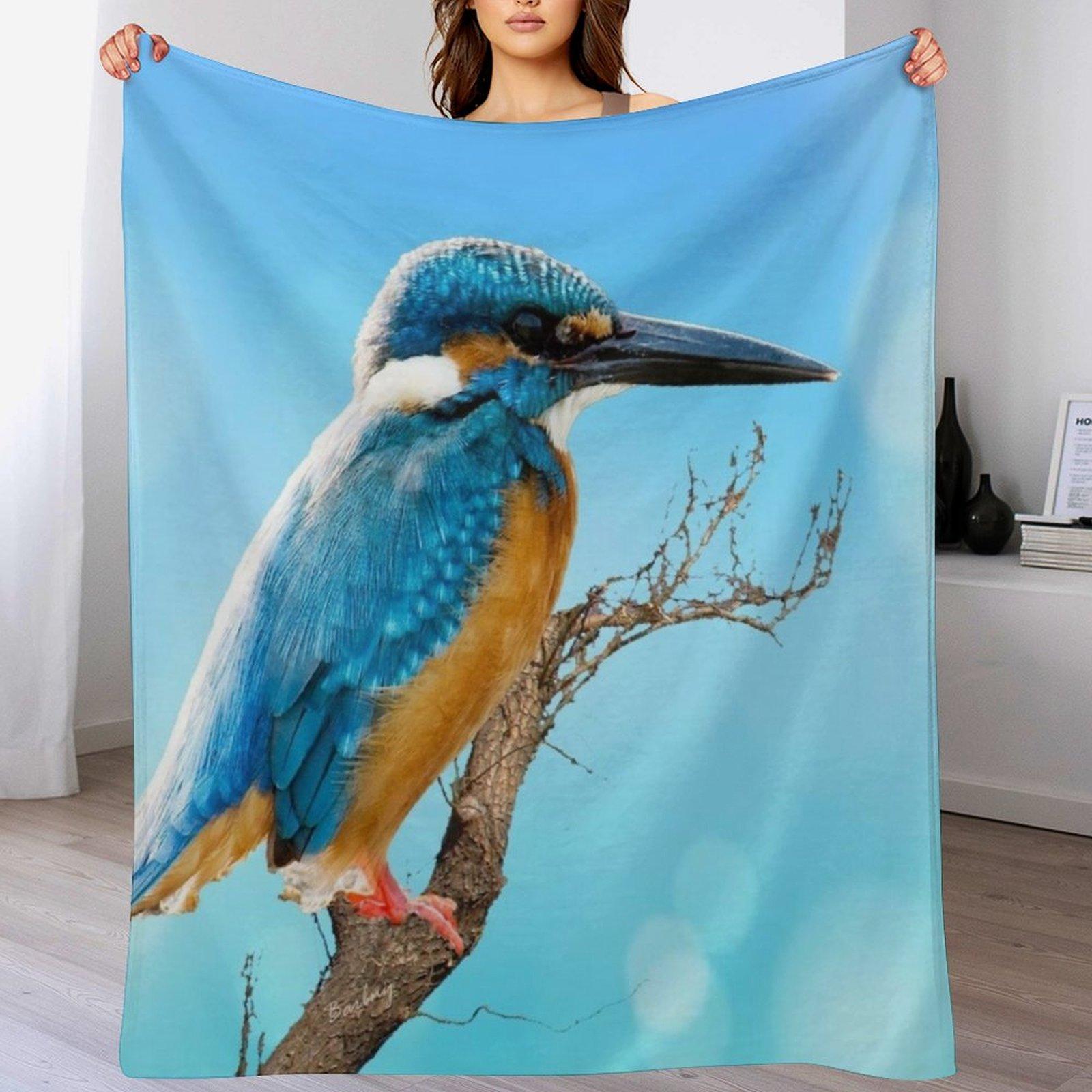 

The Kingfisher patiently waits Throw Blanket Soft sofa bed Flannel Fabric Hair Blankets 30x40in