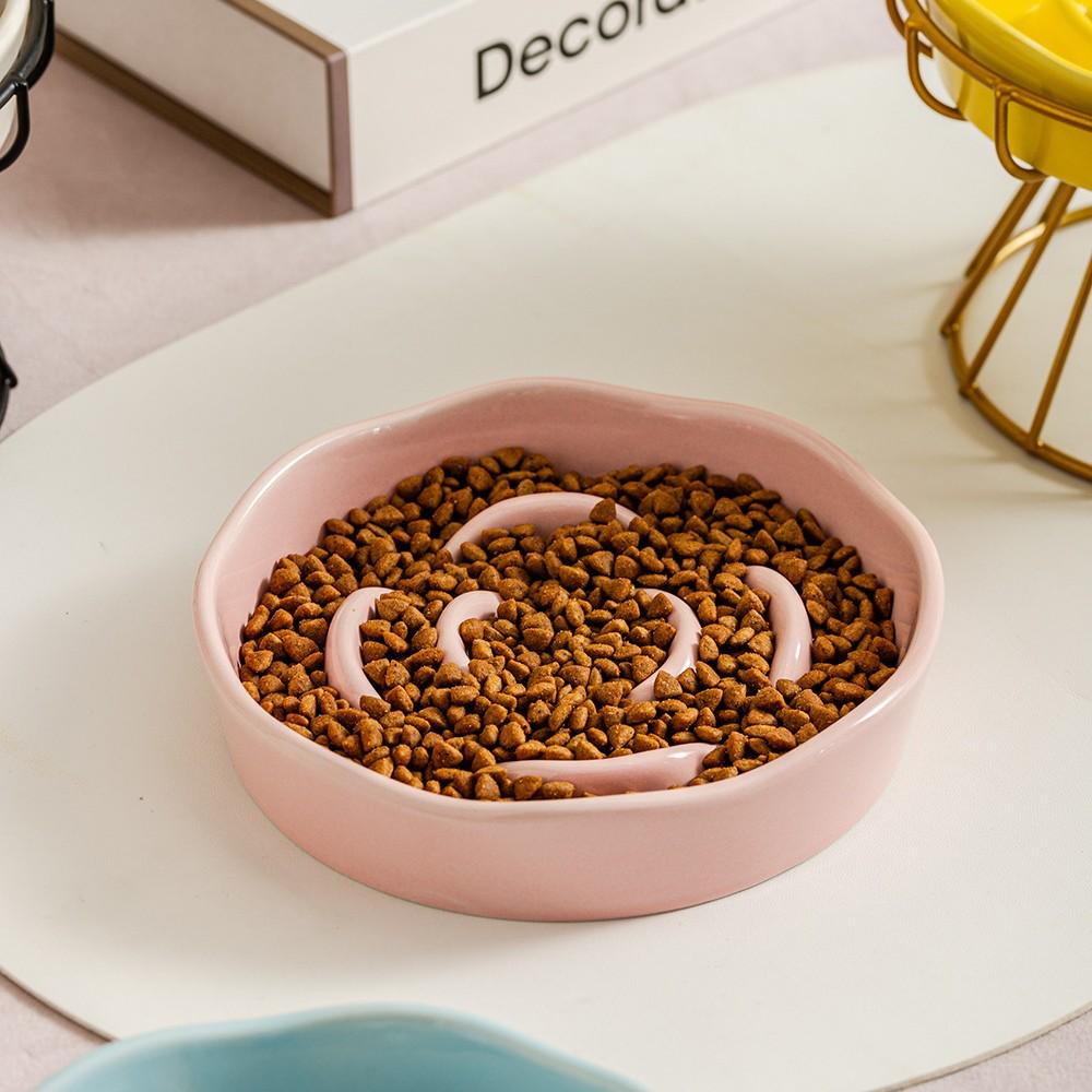 Ceramic Anti-Choke Slow Feeder Bowl with Neck Protection Stand for Small Dogs and Cats