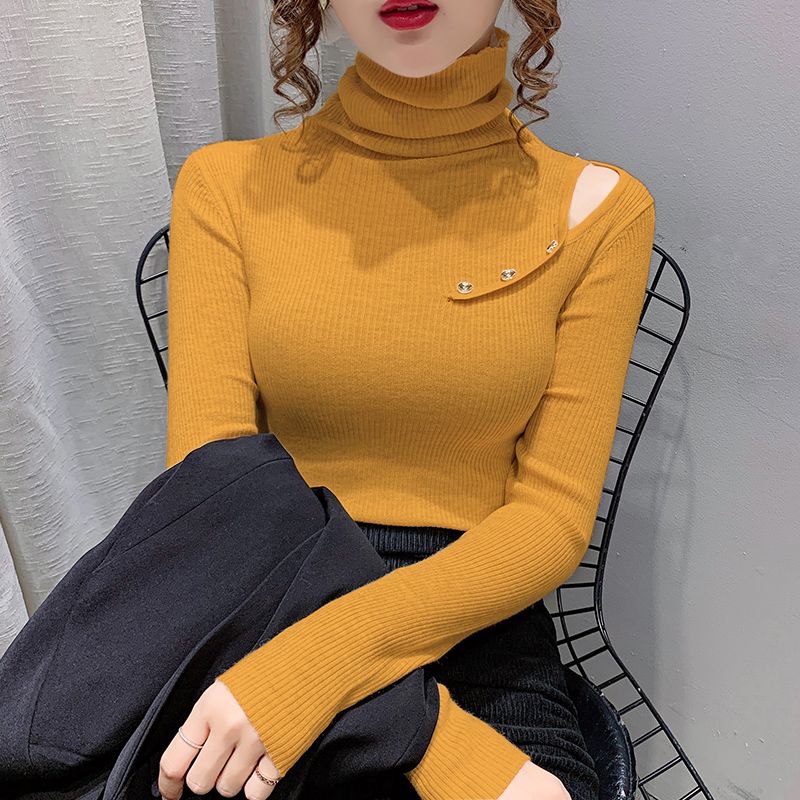 

Женский свитер с воротником из бархата и ворсом, осенне-зимний пуловер с ажурными пуговицами, трикотажный женский топ 3XL жёлтый