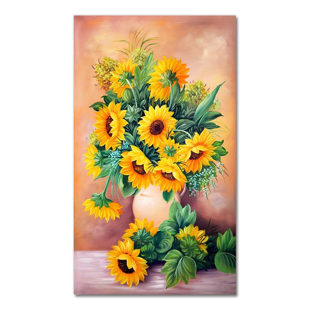 Amerikansk Stil Gullblomst Maleri Veggkunst Lerret Solsikkebilde Stue Lerretsplakat Trykk for Soverom Kunsttrykk Uten Ramme