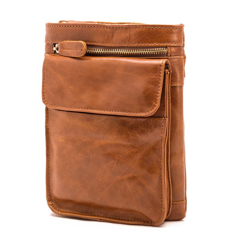 Vrijetijd Multifunctionele 7-inch Echte Lederen Telefoon Tas voor Mannen, Olie Was Leer Buiten Koeienhuid Retro Taille Kleine Hangende Tas