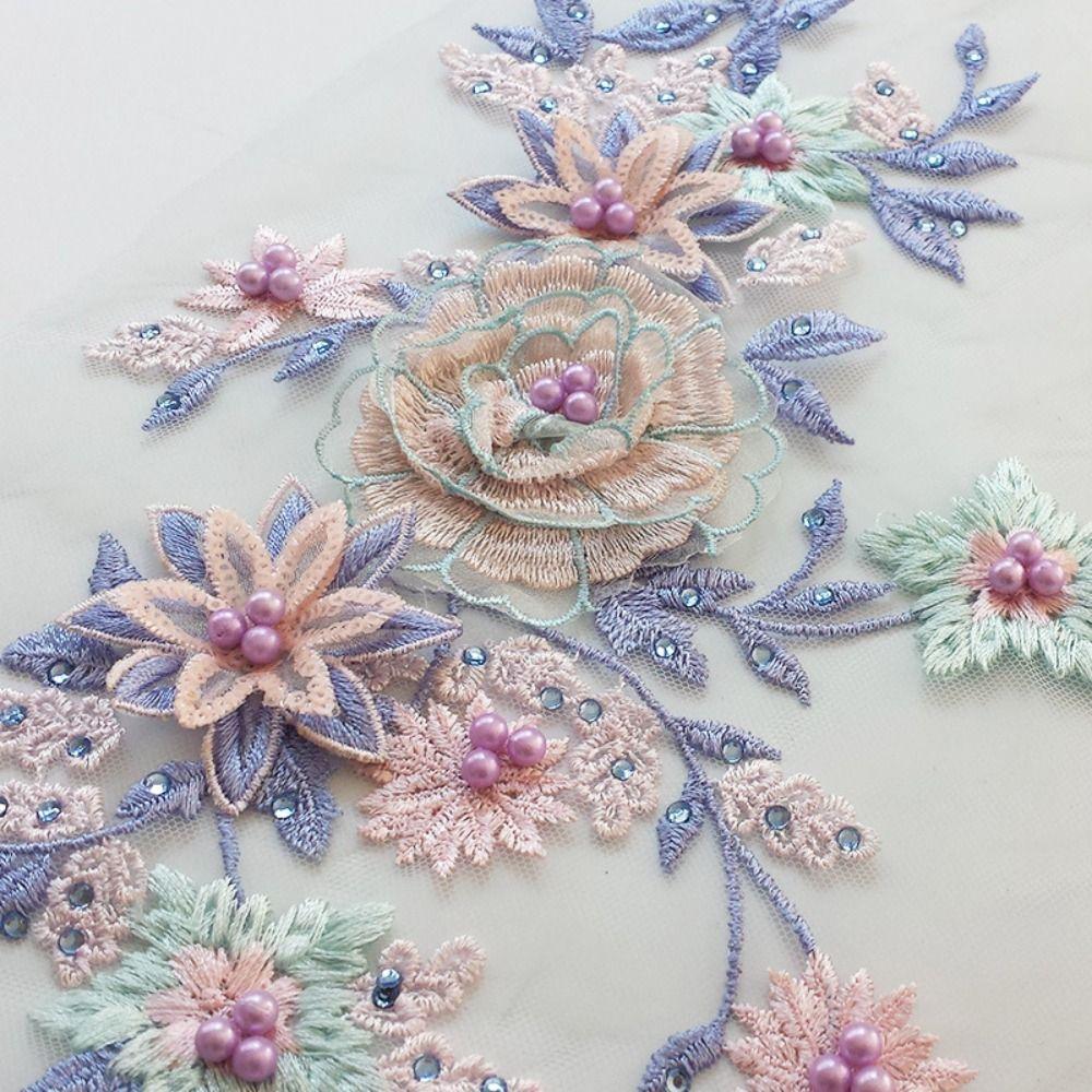 3D Flower Floral Embroidered Patches Pearl Stamen Flower Patches DIY Clothing Decoration
