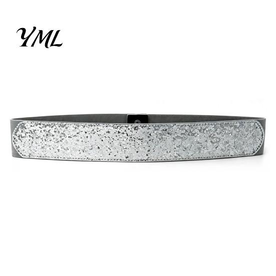 Fashion Waist Accessory for Dresses Stretchy Sequined Belt, Women Sparkly Wide Retro Dress Casual Commuting Belt Snap Buttons, Glittery Elastic
