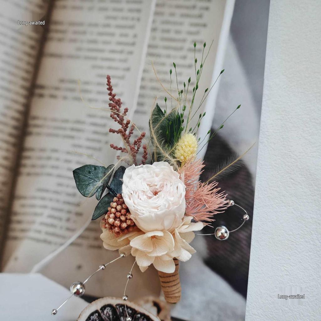 Preserved Flower Wedding Boutonniere & Wrist Corsage Set