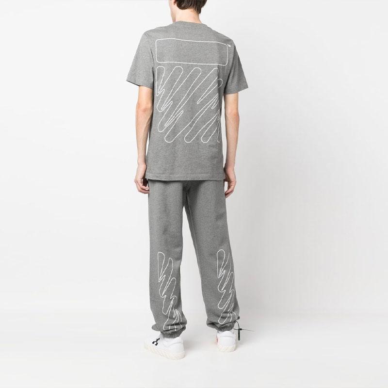 Off-White Wave Outl Diag Slim S/S Tričko Šedé/Bílé Pánské Streetwear OMAA027C99JER0160801