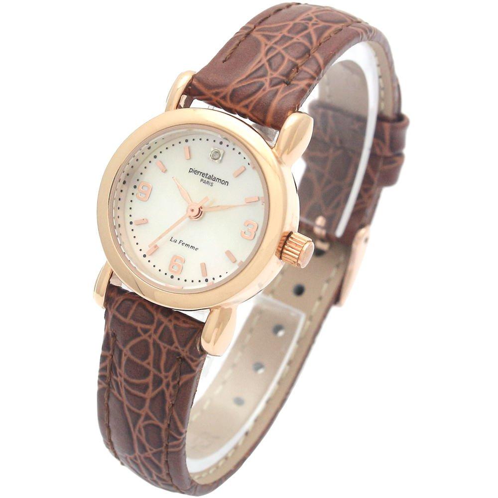 [Pierretalamon] Pierretalamon Watch 1 Point Natural Diamond Natural Shell Dial Leather Band Watch Pink Gold X Brown PT-7300L-3 Women's