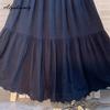 Japanese Mori Girl Spring Summer Women Black Skirt High Waist Floral Embroidery Elegant Midi Skirt Vintage Cotton A-Line Female Skirt
