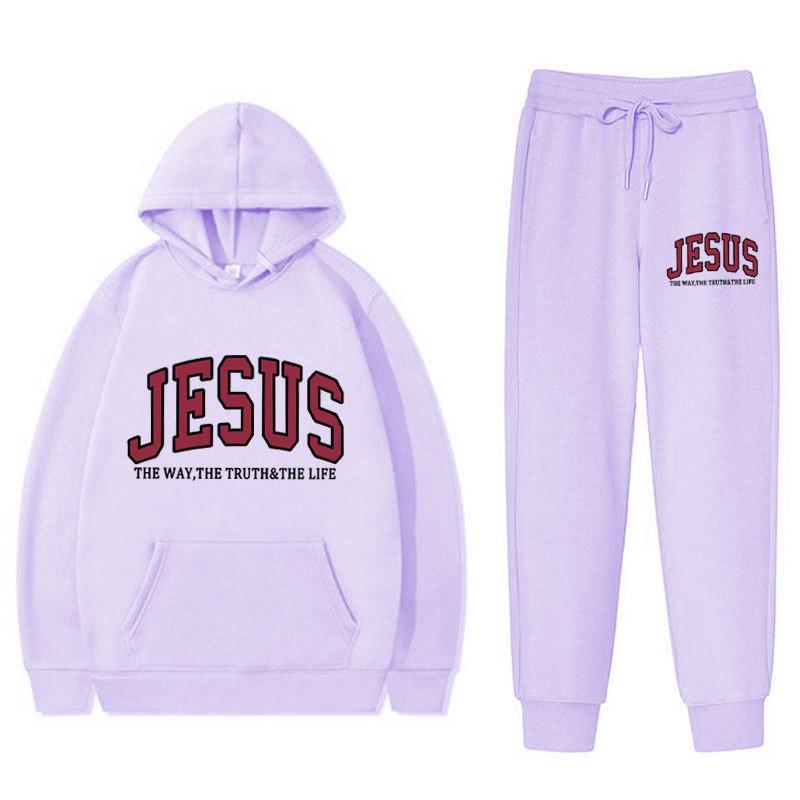 Letter Print Hoodie Sweatpants Set Men Women Casual Tracksuit Long Sleeve Sportswear