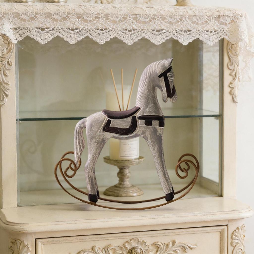 NordicStyle Wooden Rocking Horse Ornaments Retro Rocking Horse Sculpture Auspicious Figurine Rocking Horse Desk Crafts