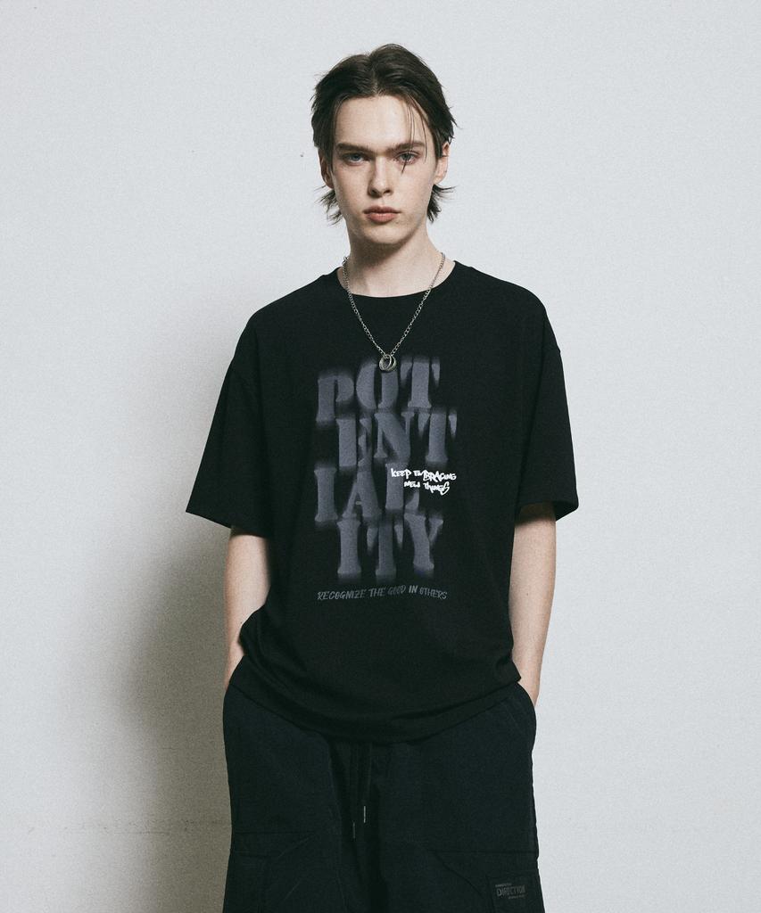 BUNKERBUSTER Grunge Lettering Print Short Sleeve T-Shirt Mq7Tu426_Black