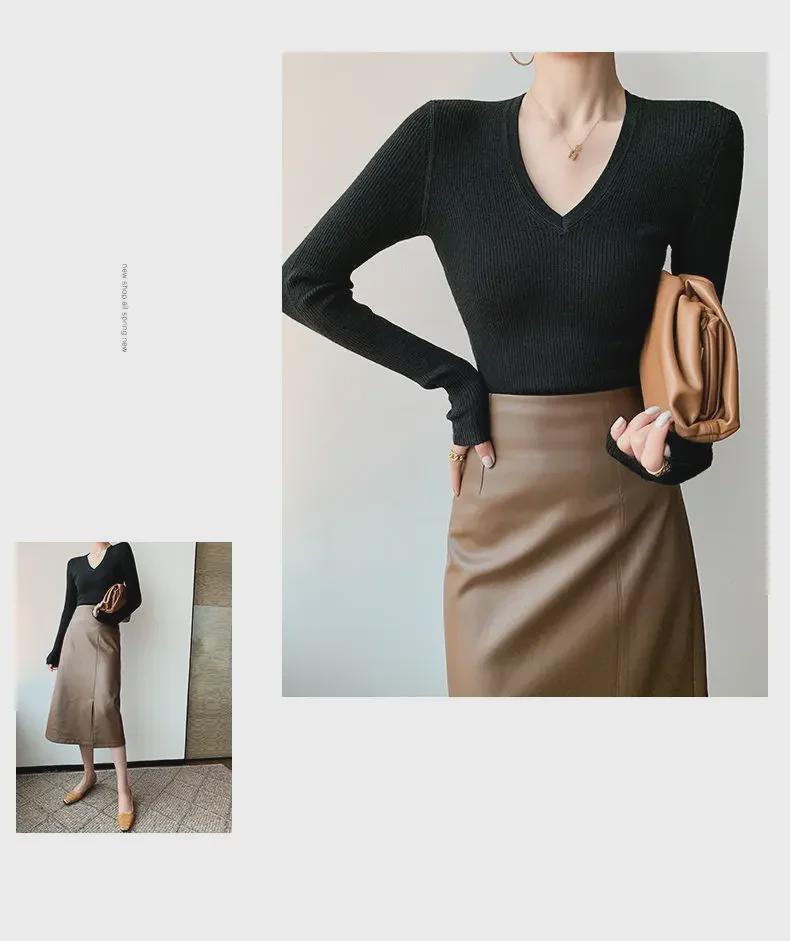 PU Leather A-Line Skirt: Autumn/Winter 2025, Slimming Mid-Length with Slit, Versatile Korean Style for Women