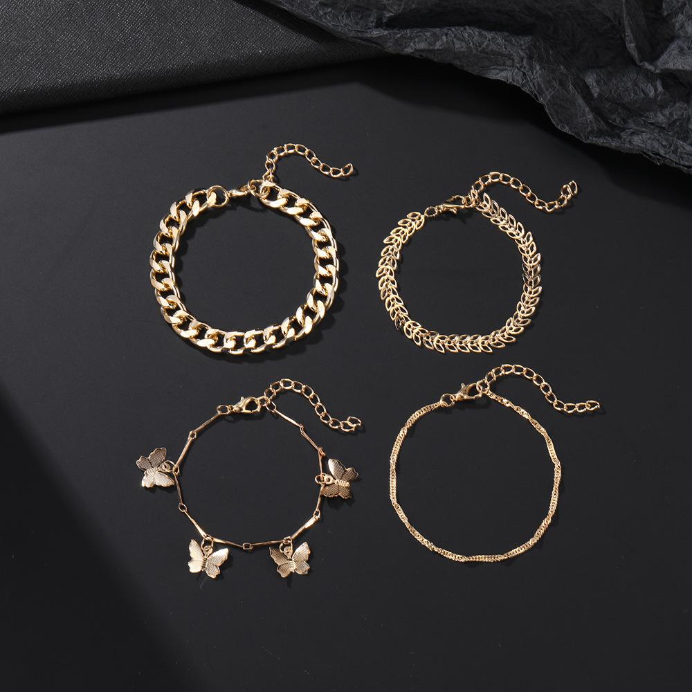 Combination Jewelry, Fashionable Golden Butterfly Adjustable Thickness Combination 4 Bracelets