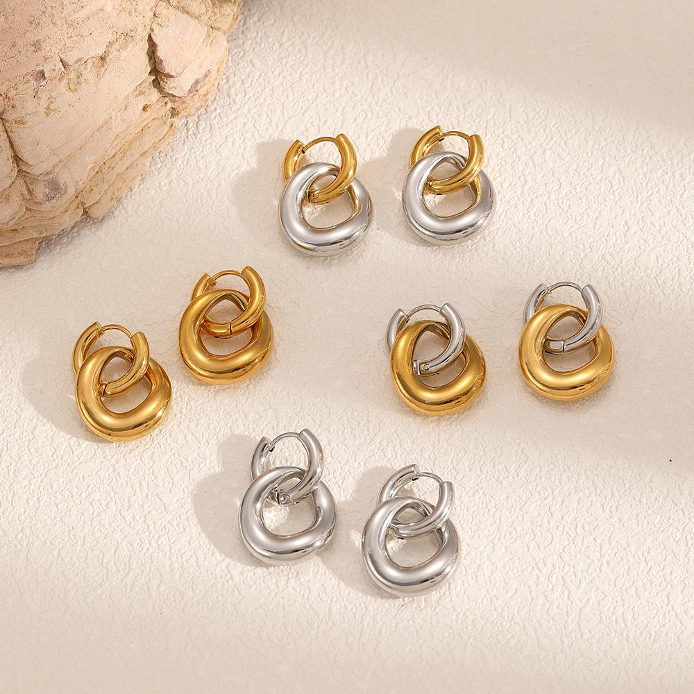 Fashion Design Stainless Steel Smooth Irregular Hollow Pendant Circular Earring Women Trendy Charm Jewelry Gifts