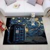 Van Gogh Starry Night & TARDIS Print Rug, Sci-Fi Police Box Non-Slip Floor Mat for Kids Room Living Room Bedroom Decor Carpet