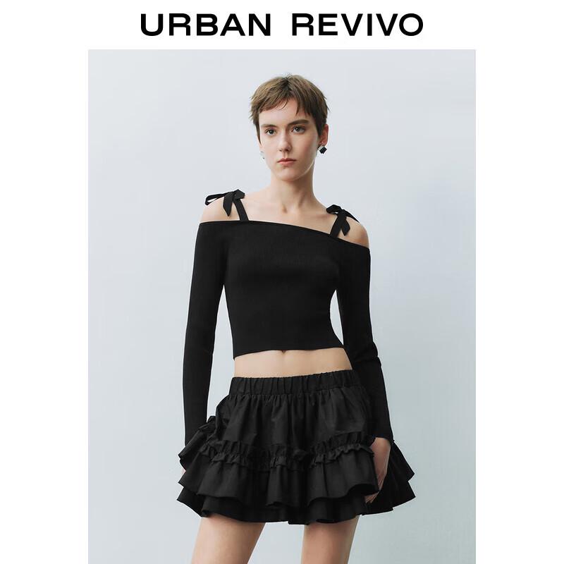 UR 2025 Frühling Damen Slim Off-Shoulder Strickoberteil mit Bindedetail