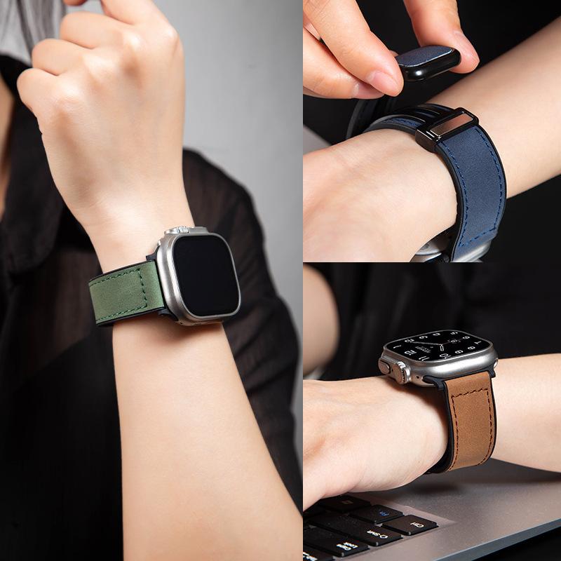 Für Apple Watch Armband Ultra 2 49mm 9 8 7 45mm 41mm Silikon Leder Magnetisches Uhrenarmband für Iwatch Serie 10 6 5 42 38mm Armbänder