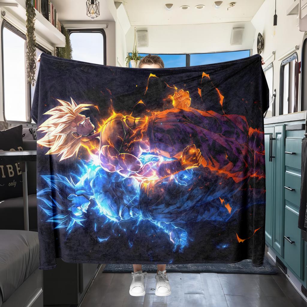 1 Stück Son Goku Druck Flanelldecke, Hohe Qualität für alle Jahreszeiten, Heimdekoration, Wärme und Komfort, Perfekt für Weihnachtsgeschenke