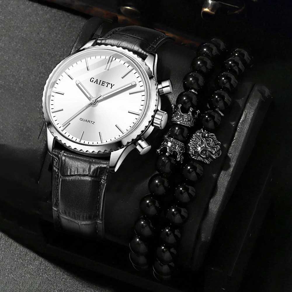

3PCS/Set Men s Quartz Wrist Watches PU Leather Minimalist Vintage Elegant Jewelry Y2K Party Dress Vacation Holiday Festival Gift