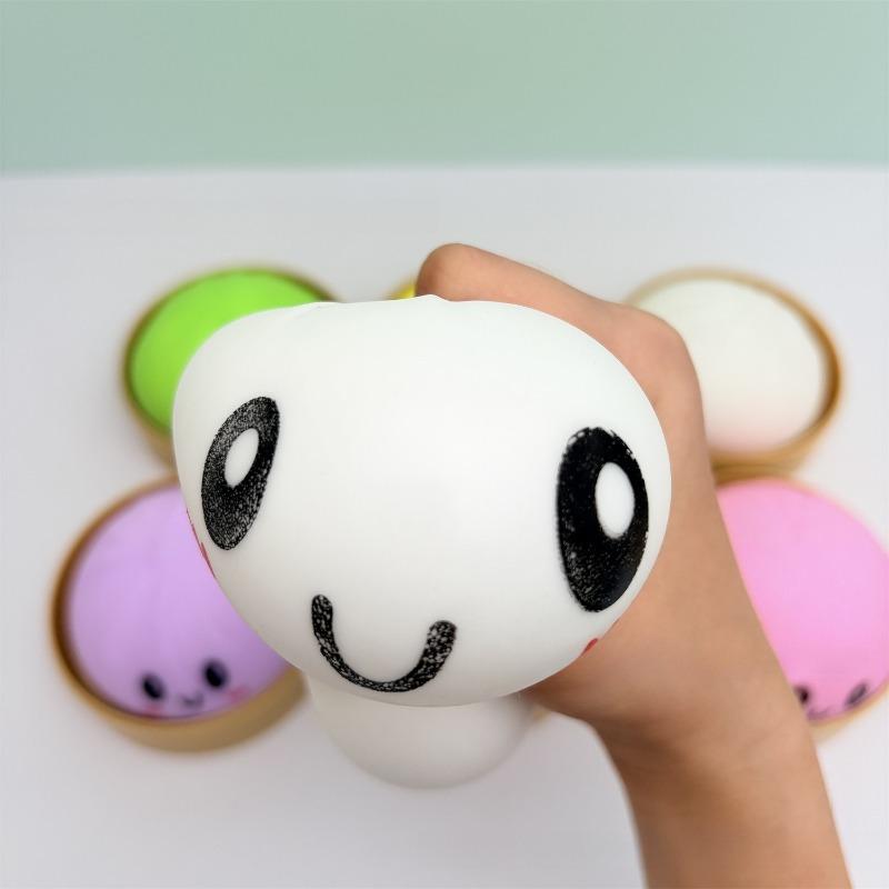 Sim Steamer Bun Squeeze Toy Cute Face Print Fast Rebound Tpr Stress Relief Sensory Play Fidget Toy Party Favors, Birthday Gifts