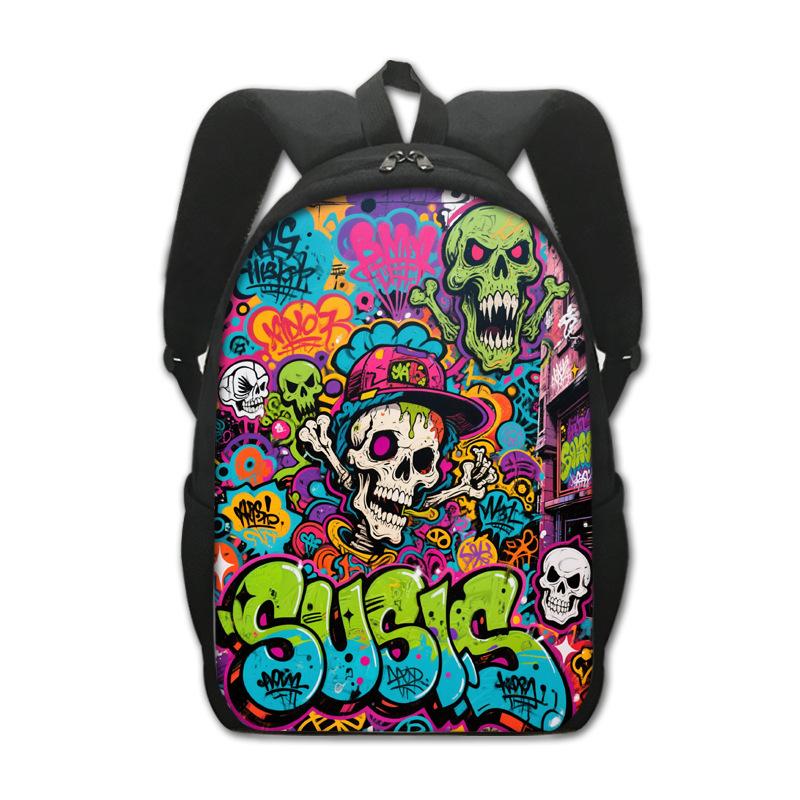 Graffiti-Print Buchrucksack Polyester Schulrucksack Leichtgewicht Kinderrucksack für Unisex Kindertagesrucksack Gepolsterte Träger Strapazierfähiges Design