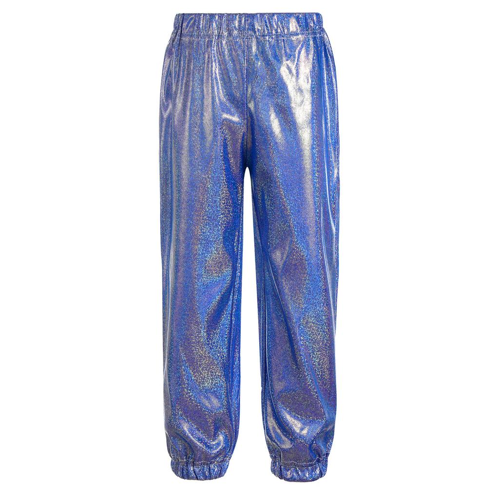 Unisex Kids Shiny Metallic Pants Elastic Waistband Trousers Unisex Dancewear Stage Outfit