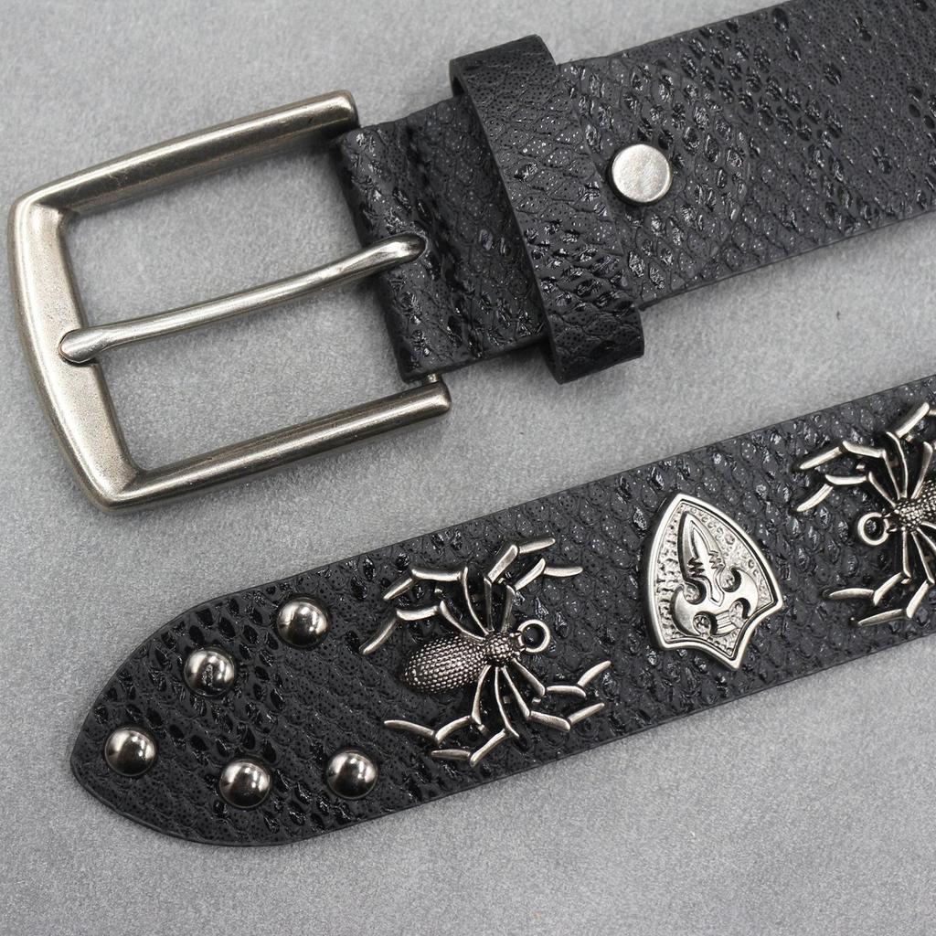 Unisex 7-Color 3D Spider Rivet Leather Belt with Snake Print